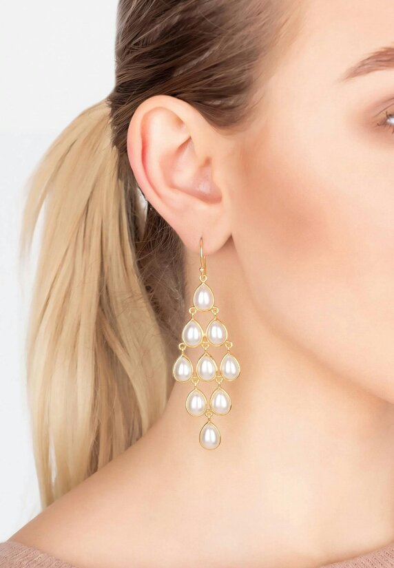 Latelita Erviola Gemstone Cascade Earrings Gold Pearl