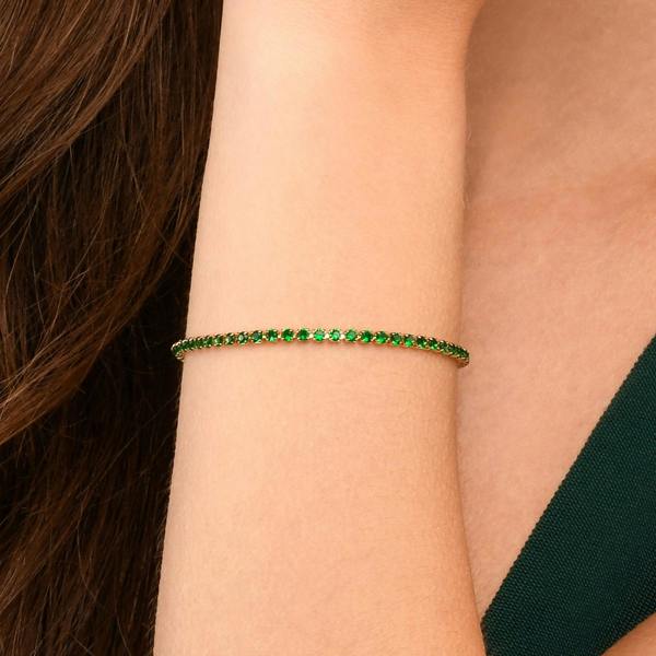 Zavana Dainty 2.5 mm Green Gold Tennis Bracelet with Green Cubic Zirconia Stones for Women