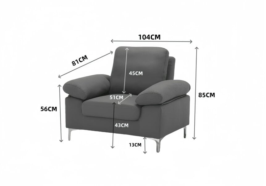 Kosy Koala Modern Grey Fabric One Seater Sofa with Chrome Feet for Living Room, Bedroom