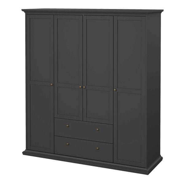Wyld Haus Osaka Farmhouse Dark Grey Wooden Wardrobe 4 Doors 2 Drawers