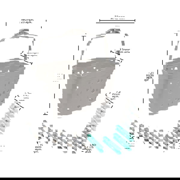 JVL Plastic Peg Basket, Grey with 36 Strong Hold Plastic Pegs, Aqua