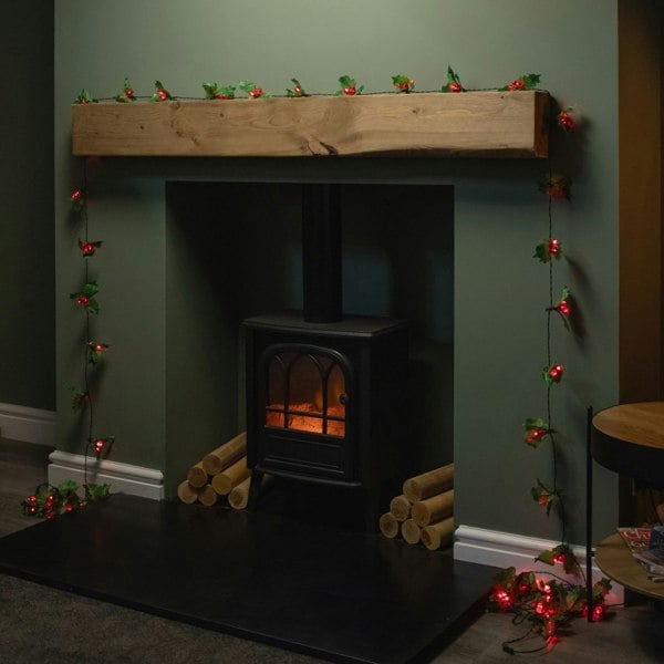 Samuel Alexander Premier 2.8m Holly Garland with Red Berries and 40 Red Leds