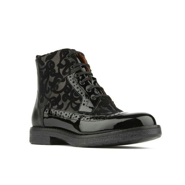 Embassy London Hatter - Black Floral - Women's zip up and lace up ankle boot with brogue styling