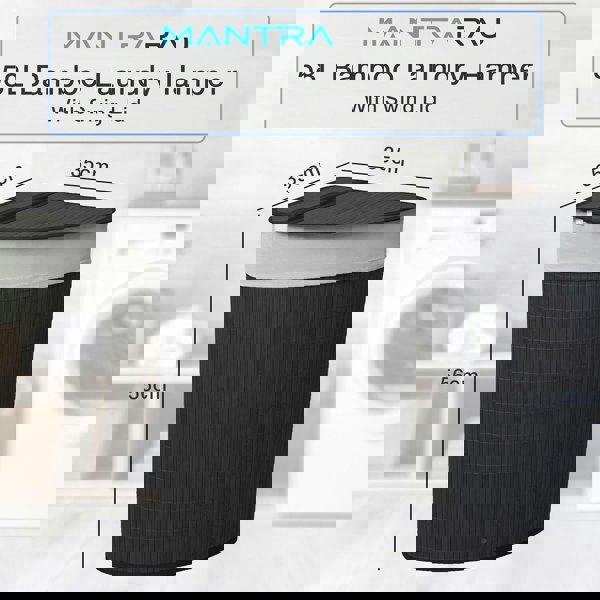 MANTRARAJ 58L Bamboo Laundry Basket Triangle Foldable Storage Hamper With Removable Cover and Lid Black