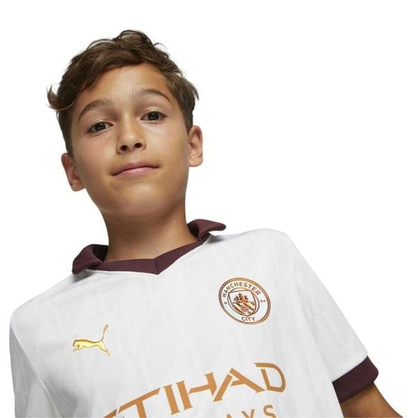 Puma Childrens/Kids Manchester City Away Shirt - White/Bronze/Burgundy - 