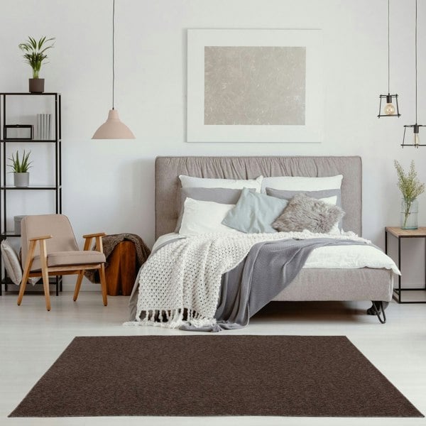 Brown Low Pile Area Rug Plain Design