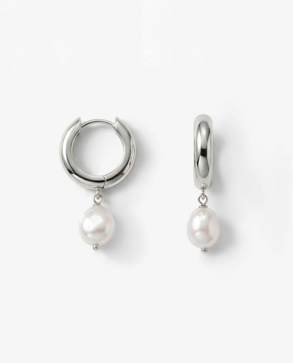 Elk & Bloom Chunky Silver Freshwater Pearl Hoops