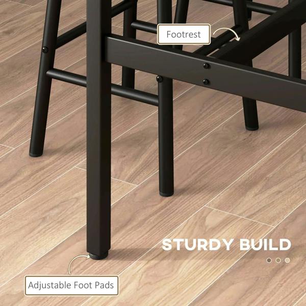Industrial bar stool base with black footrest bar and sturdy legs, adjustable foot pads
