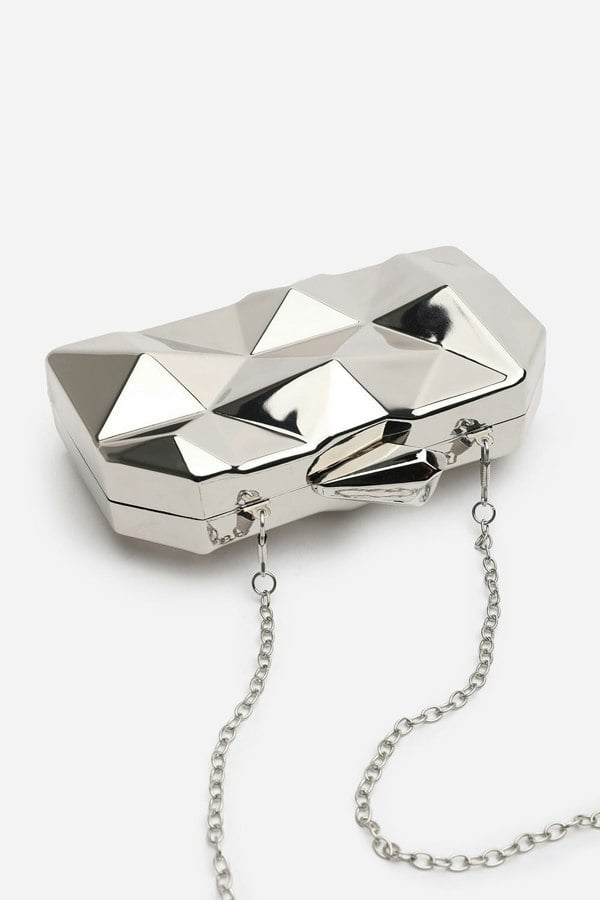 Where's That From Rica Geometric Clutch Bag in Silver