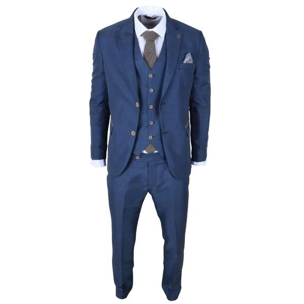 IM50 - Men's Blue Check 3 Piece Tailored Fit Suit - TruClothing.com - 3