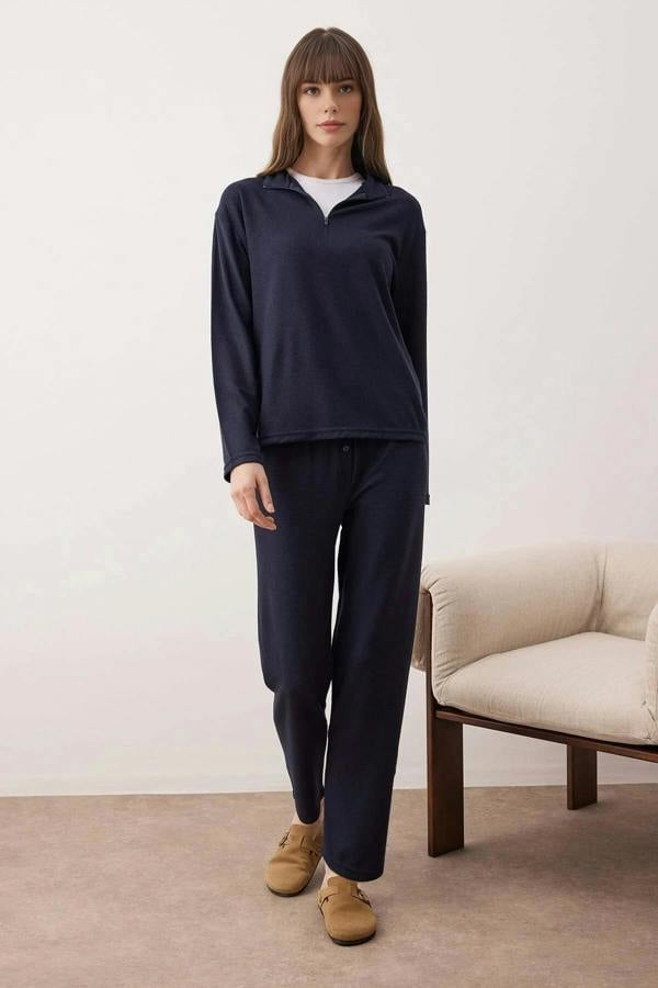 WOVCOR 2-Piece Zippered Soft Winter Waffle Knit Pajama Set