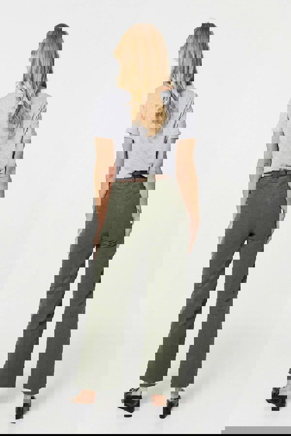 Green | Faux Leather Belt Corduroy Trousers