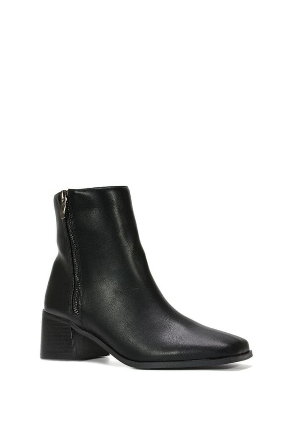 XY LONDON Square Toe Zip Up Mid Block Heel Ankle Booties