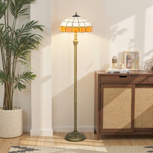Wyld Haus Rakelo Metal And Glass Bronze And Orange Tiffany Style Floor Lamp With Handcrafted Stained Shade