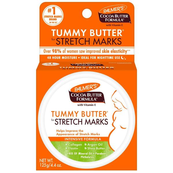 Palmer's Tummy Butter for Stretch Marks is formulated with a natural blend of Cocoa Butter, Argan Oil, Shea Butter, Collagen & Elastin to help nourish skin and improve elasticity. Clinically tested to reduce the appearance of Stretch Marks, this gentle balm is ideal for use during and after pregnancy or weight loss.