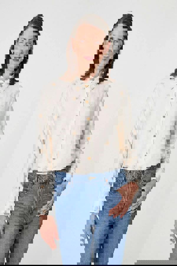 Cream | Embroidered Long Sleeve Relaxed Shirt