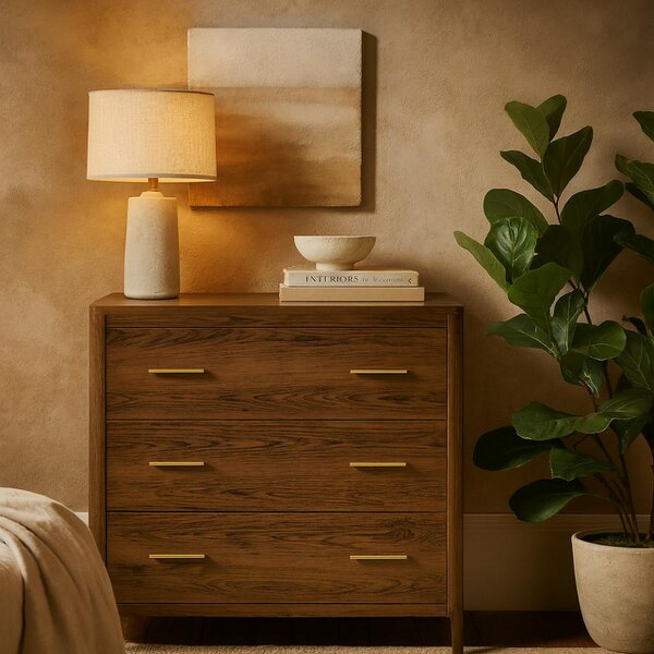 Wyld Haus Siena Walnut Oak and Brass 3 Drawer Chest