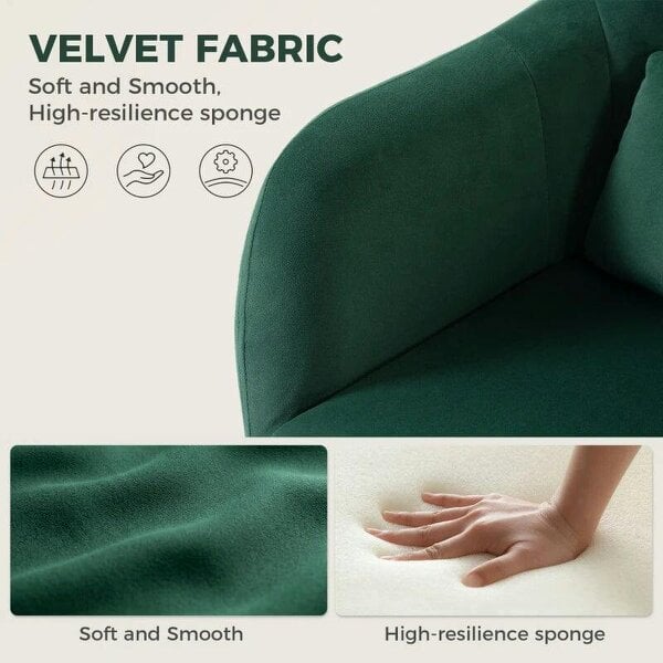 Bobobiy Retro Velvet Swivel Tub Chair with Steel Frame, Cushion Seat, Dark Green