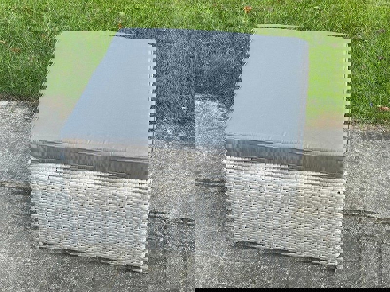 Fimous Light Grey Outdoor Rattan Garden Furniture Set Lounge Sofa Set 2 Coffee Table Big Footstool