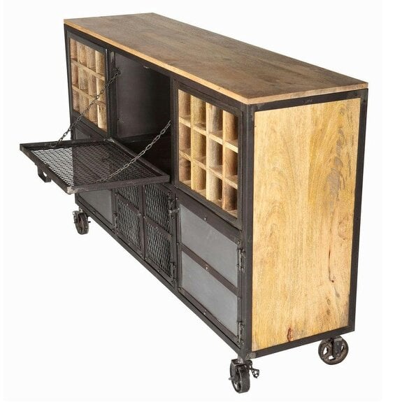 Wyld Haus Hanko Industrial Reclaimed Wood and Metal Wine Storage Cabinet