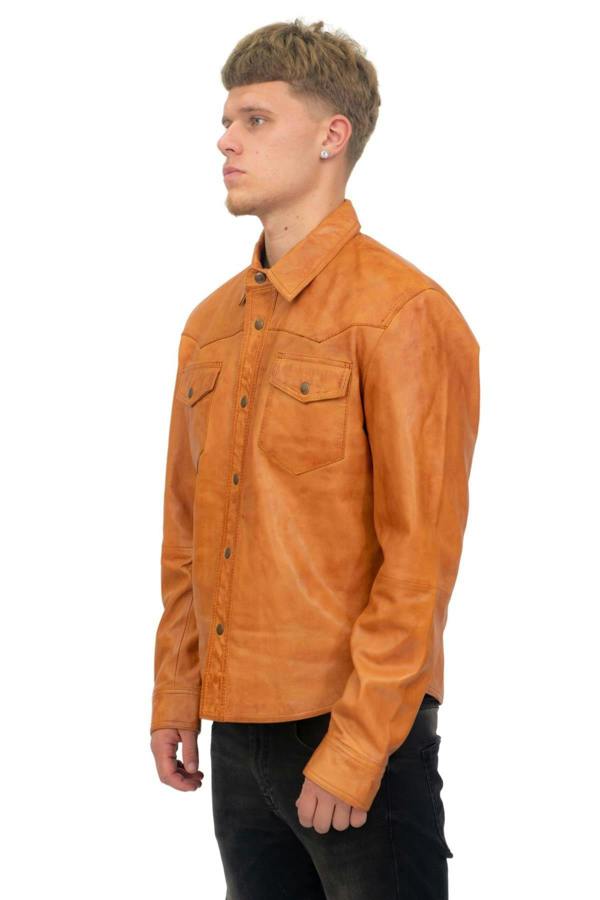 Infinity Leather Mens Retro Leather Shirt Jeans Jacket-Beijing