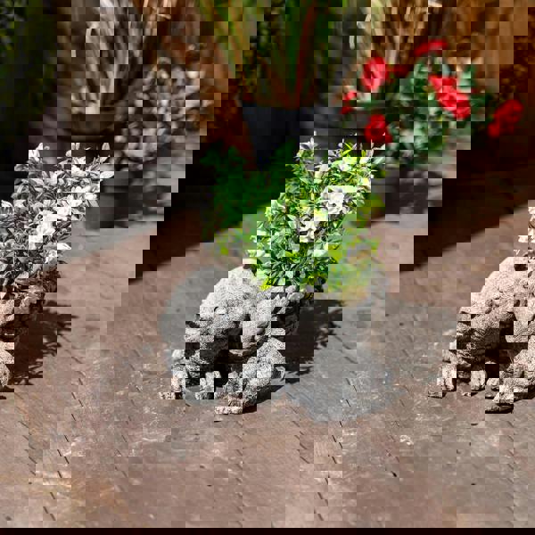 Stone Cast Pot with Rabbits for Flowers or Plants