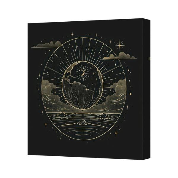 Benjamin Tate Design Contemporary Gold Earth Moon Circular Horizon Canvas Wall Art