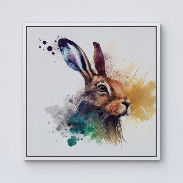 Warren Reed Hare Close Up Splash Art Framed Canvas