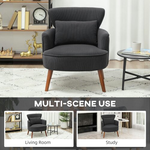 Wyld Haus Mielyo Black Corduroy Retro Accent Armchair