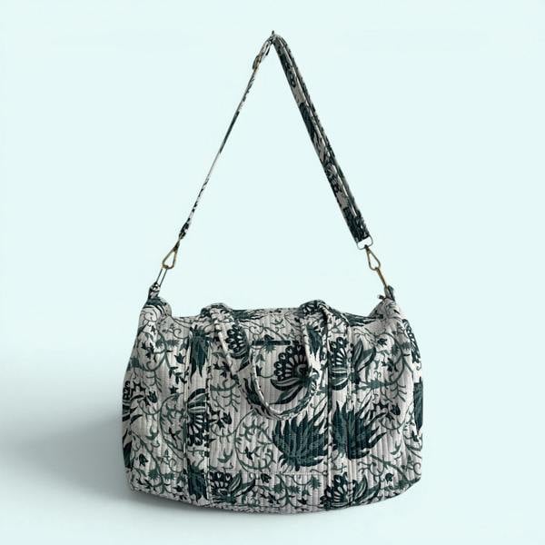 Hayley & Co Large Weekend Duffle Bag | Teal Block Print Floral