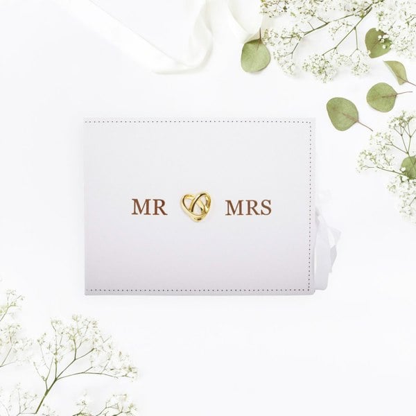 Beautiful Ivory Suede Wedding Guest Book Holding 40 Sheets with Gold Hearts Image 6