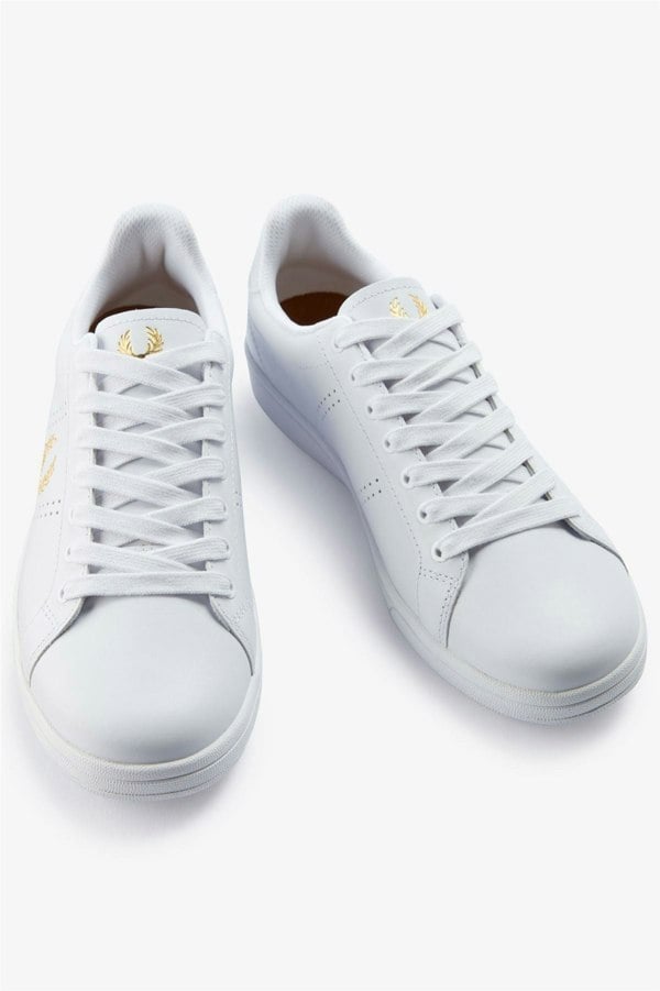 Fred Perry B721 Leather Men's White/Metallic Gold Trainers