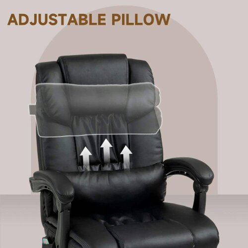 Bobobiy 6-Point Massage Office Chair, PU Leather Desk Chair with Adjustable Height and Footrest for Home Office, Black