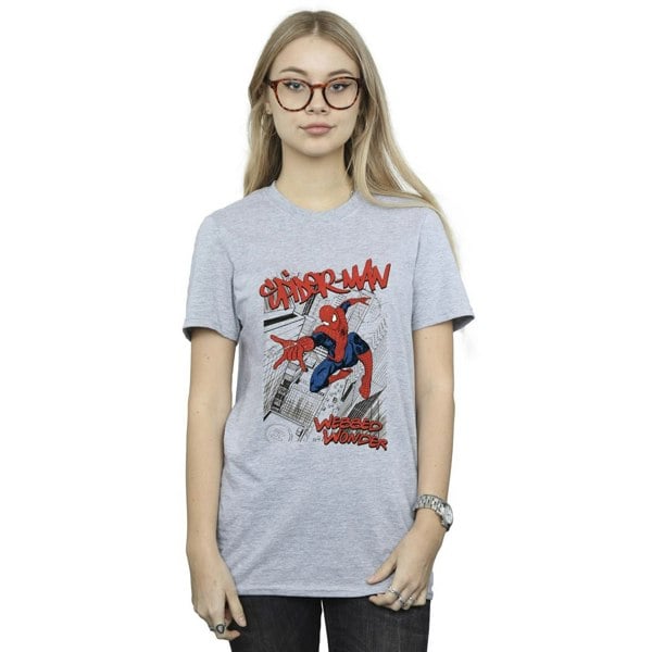 Marvel Women's Spider-Man Sketch City Cotton Boyfriend T-Shirt - Sports Grey