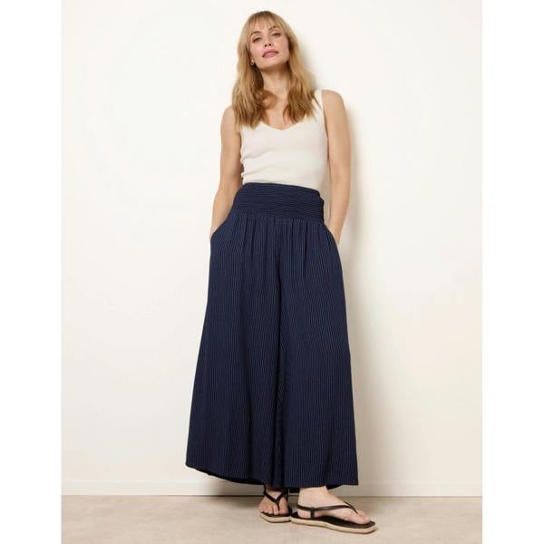 Blue Vanilla Wide Leg Shirred Waist Wavy Trousers