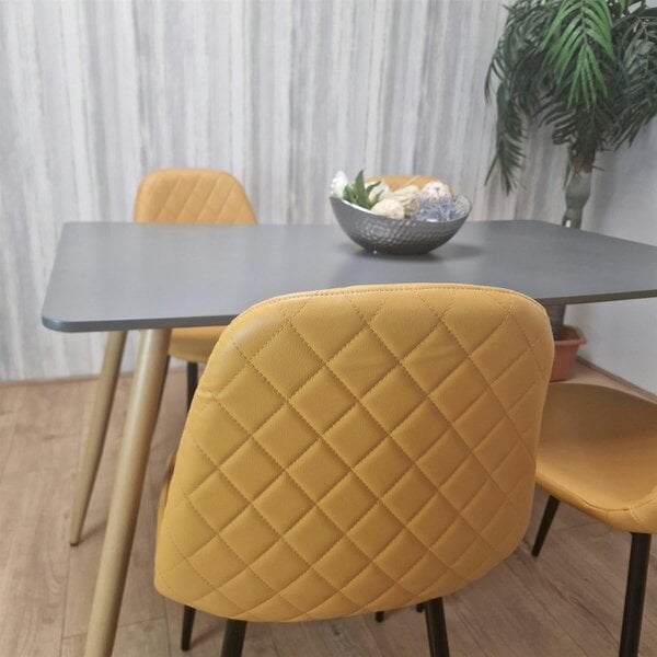 Kosy Koala Wooden Rectangle Dining Table Set Grey Table with 4 Mustard Gem Patterned Chairs