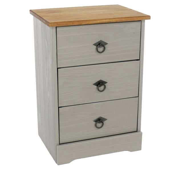 Core Products Corona Grey Modern 3-Drawer Bedside Cabinet