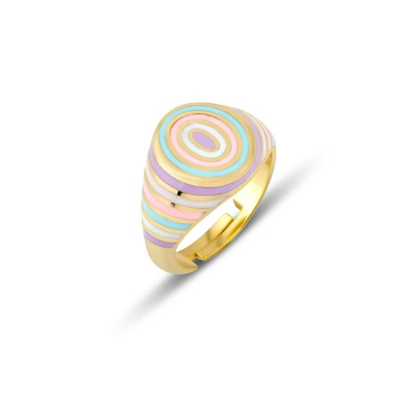 Spero London Adjustable Multi Pastel Color Enamel Sterling Silver Signet Ring