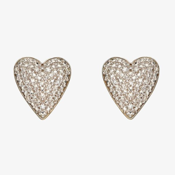 T. H. Baker 9ct Yellow Gold Diamond Pave Heart Stud Earrings GE2357
