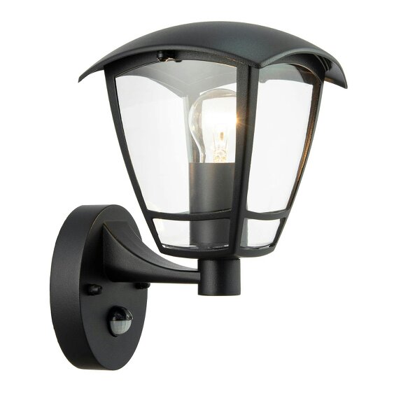 Happy Homewares Contemporary Exterior PIR Sensor Wall Light Fitting with Curved Glass Sides