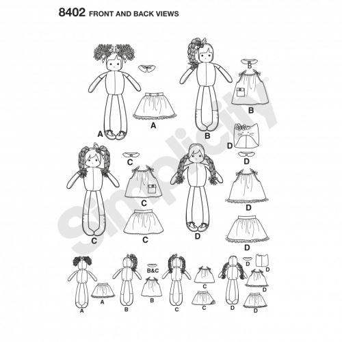 Simplicity Sewing Pattern 8402, Doll Clothes, Toys One Size - Easy