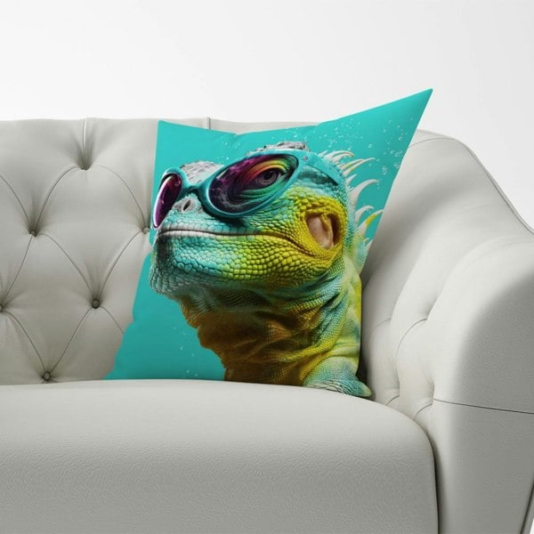 Warren Reed Splashart Iguana Wearing Glasses Cushions