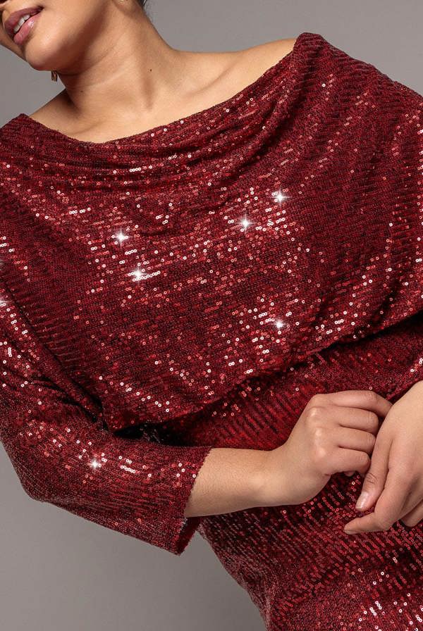 Sequin Cowl Maxi Dress - Wine DR4051P