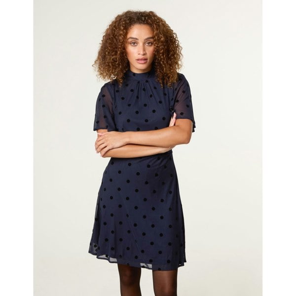 Blue Vanilla Polka Dot Tie Back Dress