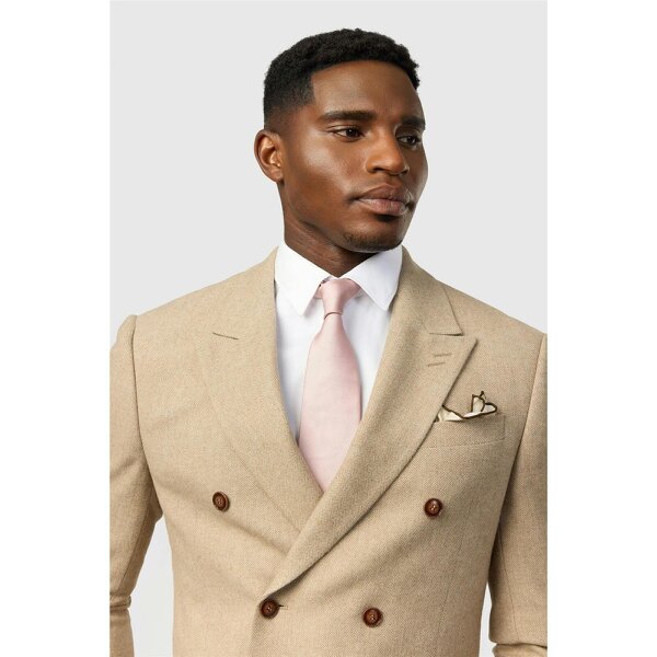 Antique Rogue Slim Fit Baxter Camel Double Breasted Herringbone Jacket