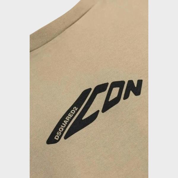 Supplied Fashion Dsquared2 beige long sleeve tee featuring a black Icon logo print on the chest