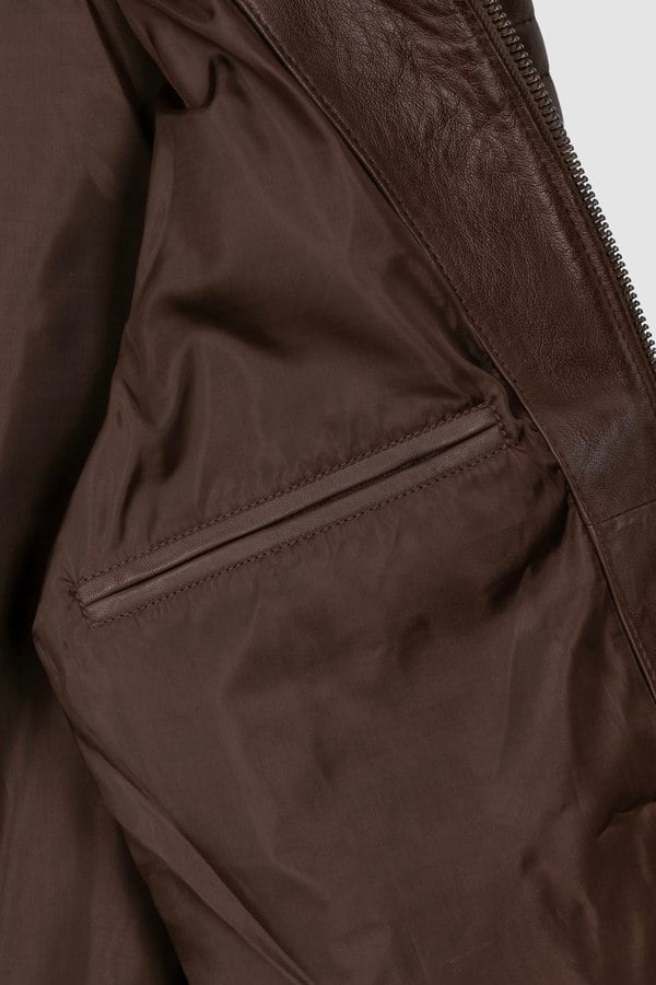 Brown Smart Zip-Up Genuine Leather Biker Jacket