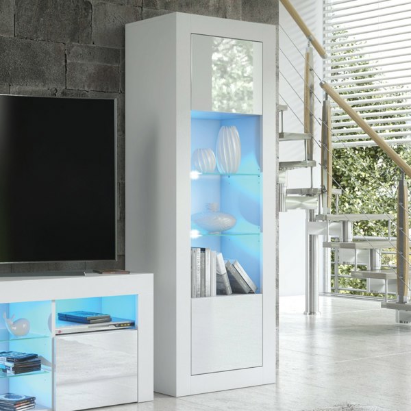 Mex Furniture 170cm Modern Sideboard Display Cabinet – White Gloss Doors with LED