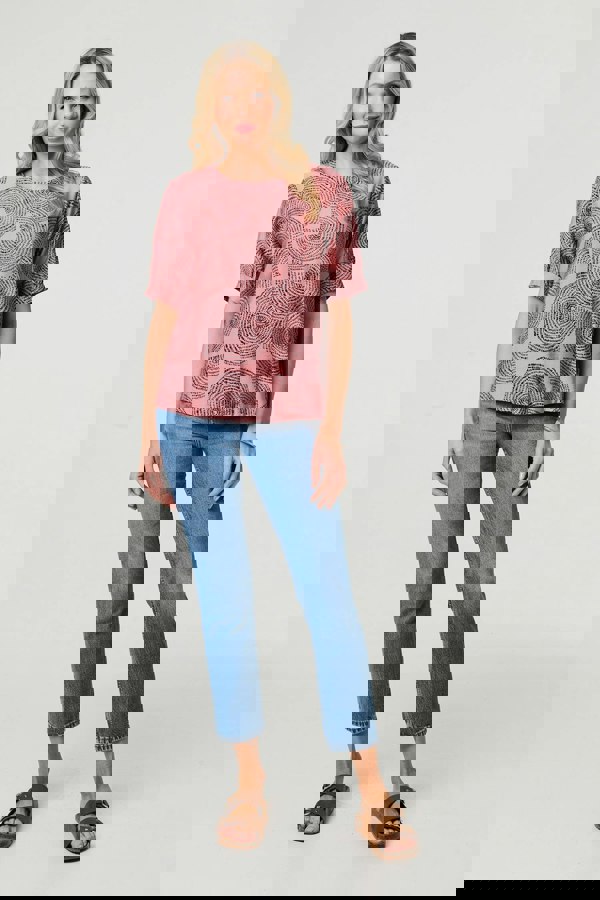 Pink | Abstract 1/2 Sleeve Relaxed Top
