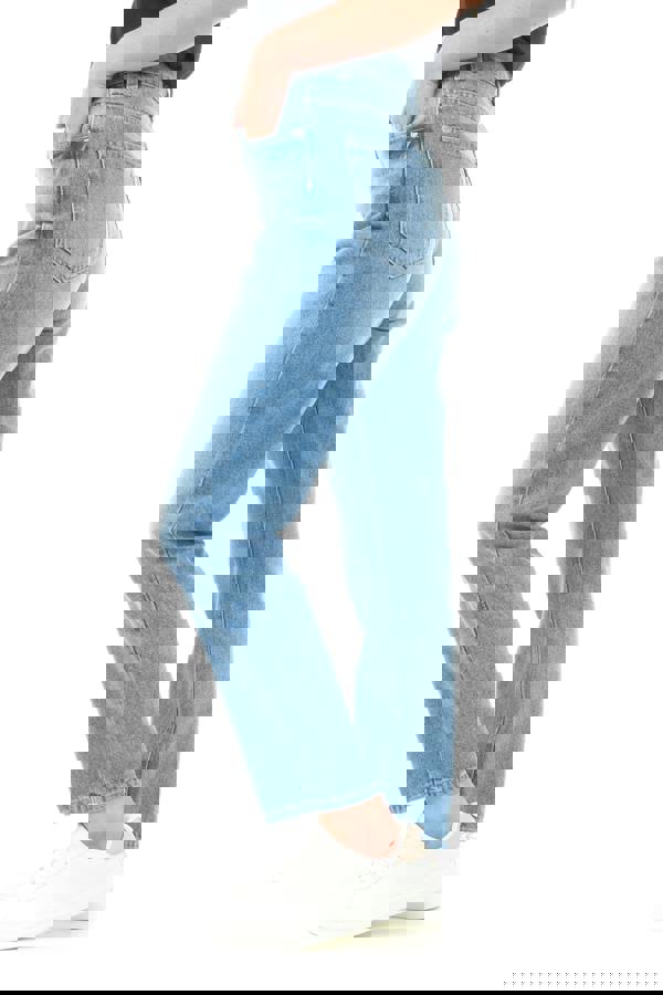 Smart Living Women’s High Rise Cotton Mom Jeans with Pockets – Casual Fit - Mid Blue